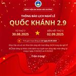 THÔNG BÁO LỊCH NGHỈ LỄ QUỐC KHÁNH 2/9/2025
